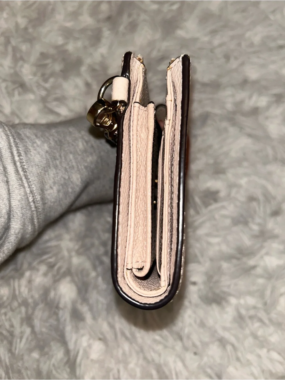 Michael Kors pebbled leather wristlet wallet pinkish tan with gold-tone hardware